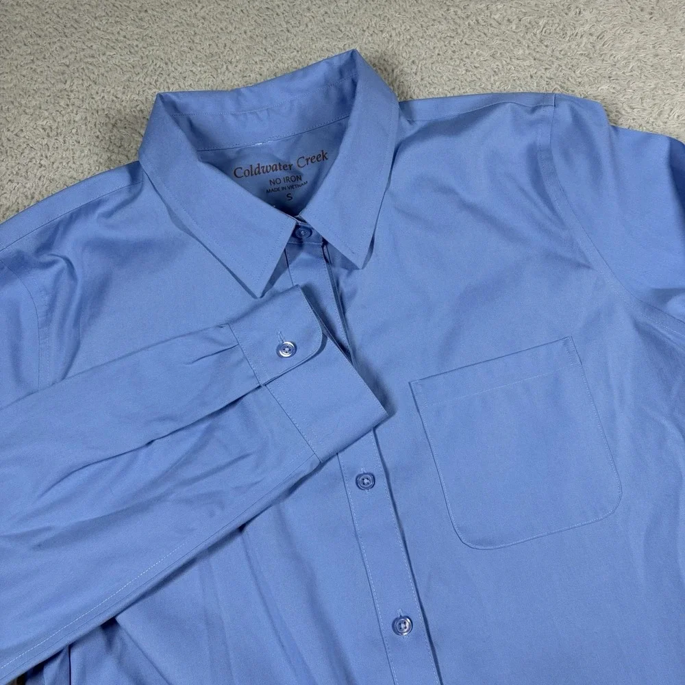 Coldwater Creek Button Up Shirt Womens Small Blue No Iron Business  NWT